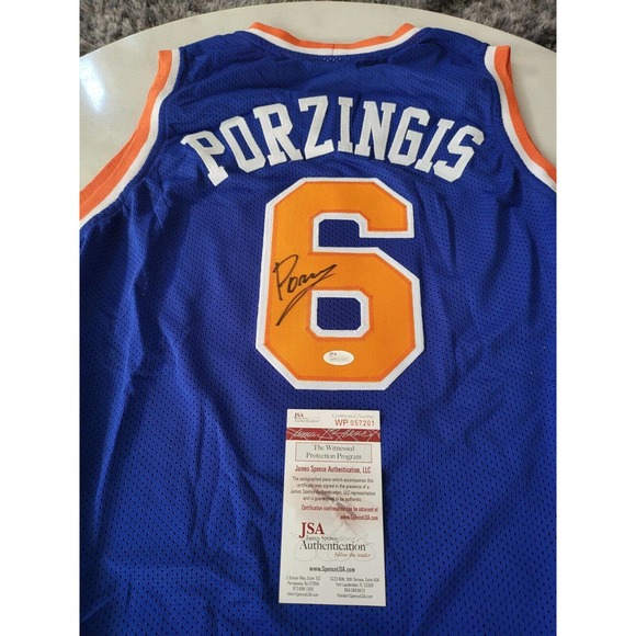 Kristaps Porzingis Autographed/Signed Jersey JSA COA New York Knicks NY